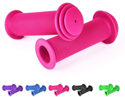 URAQT Bike Handlebar Grips, Solid Color Children's Bike Handlebars, Soft Non-Slip Bicycle Handle Grip, Rubber Handle Cover Universal Kids Grips for Boys and Girls Kids Bikes(Pink)