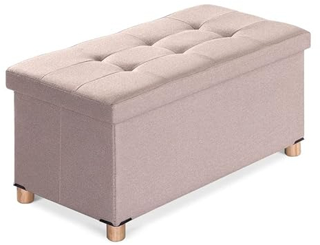 BRIAN & DANY Pouf Contenitore Rettangolare, Panca Con Gambe, Sgabello, Cassapanca da Interno, Baule, Beige, 76 x 38 x 38 cm