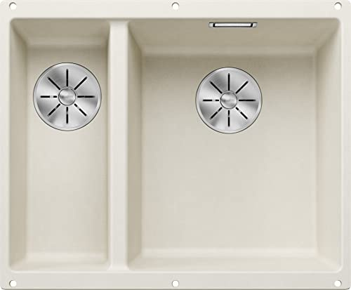 BLANCO SUBLINE 340/160-U | Granitdiskbänk av SILGRANIT mjuk vit | installationstyp: Underkonstruktion | huvudbassäng till höger | för 60 cm breda underskåp | En utskärning och endast monterad en gång