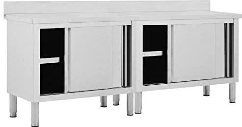 KOIECETA 2X Arbeitsschrank mit Schiebetüren Arbeitstisch Arbeitsplatte Edelstahlschrank Gastro Schrank Schiebetürenschrank 200x50x(95-97) cm Edelstahl