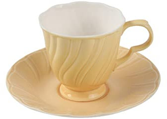 DECRZPB Tazza da caffè in ceramica fatta a mano Set tazza e piattino Set di tazze da tè e piattino in ceramica gialla Set di tazze da latte d'avena Regalo di nozze