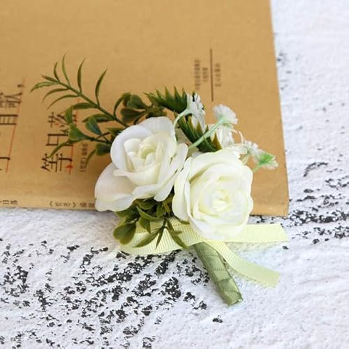 PORI Seide Ansteckblume Blumen Hochzeit Corsage Pins Weiß Rosa Bräutigam Ansteckblume Knopfloch Männer Hochzeit Zeuge Ehe Zubehör