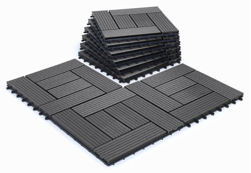 CLICK-DECK Terrassenfliesen aus Verbundwerkstoff, Terrasse, Balkon, Beton, Whirlpool, 30 x 30 cm, quadratische Verbindung, einfache Installation, pflegeleicht, gute Entwässerung (6 x Deckfliesen,