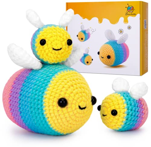 Crochetta Crochet Kit for Beginners, Beginner Crochet Starter Kit w Step-by-Step Video Tutorials, Learn to Crochet Kits for Adults Women Men, DIY Knitting Supplies (Yellow bee)