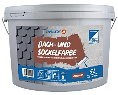 Farbklecks24 Dach und Sockelfarbe 5L Ziegelrot Dispersionsfarbe, Dachfarbe
