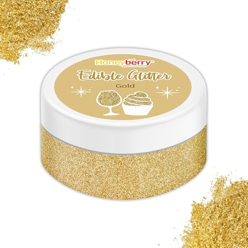 Premium Gold Edible Glitter 15g Pot - Food Grade Sparkling Gold Glitter Flakes for Drinks, Cocktails, Desserts and Ice Cream, Cake and Muffins Decorations - Shimmering Dust Powder