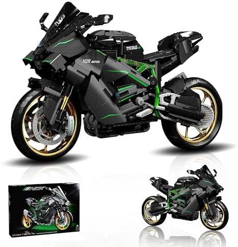 Technik Motorrad Bausteine für Kawasaki H2R, 1858 Teile 1:5 Klemmbausteine Technik Supermotorrad, Technik Rennen Motorrad Konstruktionsspielzeug, Geschenk für Erwachsene und Teenager ab 16 Jahren