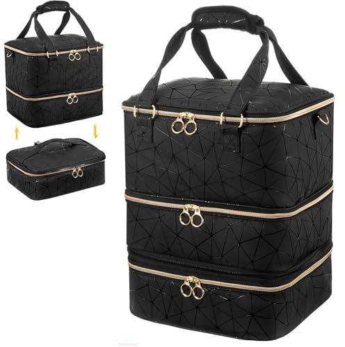 Uross Nagellack Aufbewahrung Nagellack Organizer für 84 Flaschen und 1 LED-Nagellampe, 3 Etagen Nagellacks Aufbewahrung Tasche für Nageldesign Zubehör（Schwarz）