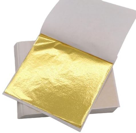 ILantule Fogli di Foglia Oro,100 Pezzi di Lamina D'oro,Foglia D'oro, 8cm x 8,5cm,Ideali per Doratura, Artigianato, Progetti Artistici e Decorazioni,