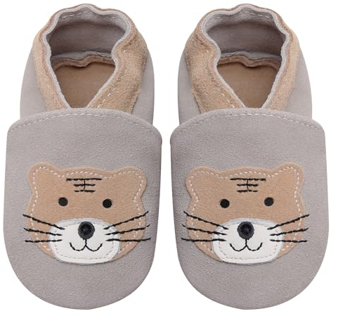 IceUnicorn Baby Lauflernschuhe Krabbelschuhe Baby Mädchen Jungen Lederpuschen Weicher Leder Wildledersohlen Lederschuhe Babys(Hellgrauer Tiger, 18-24 Monate)