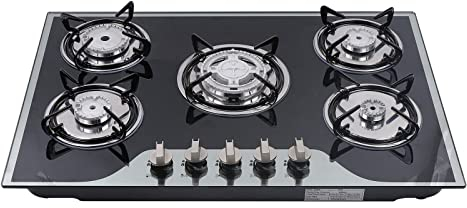 Cocina de gas de 5 quemadores Cocina de gas natural Cocina de gas vitrocerámica Cocina de gas negra de vidrio empotrado