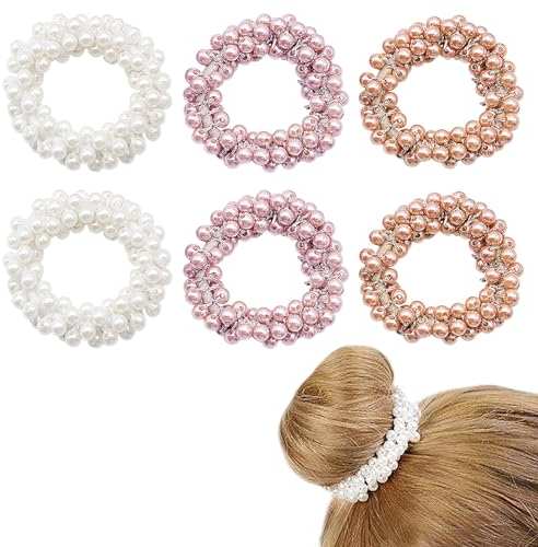 Esayeefo 6 Stück Haargummi mit Perlen Elastischer Pferdeschwanz Haar-Accessoires für Damen Perlen Elastisches Haarseil
