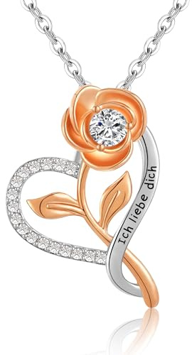 Collier Femme Argent JE T’AIME Rose Collier Coeur,Bijoux Argent Femme 925 Pendentif Collier,Cadeau Fete Des Meres Cadeau Anniversaire Femme Cadeau Femme