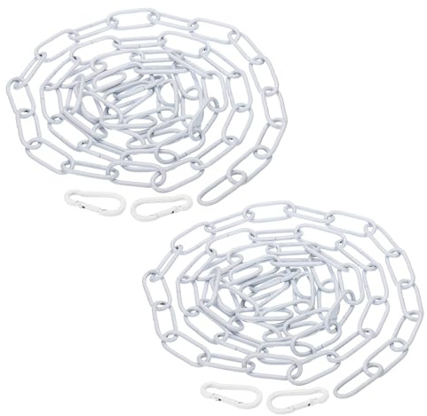PATIKIL 2 Stück Kette zum Aufhängen mit 4 Karabiner 182cm Metallkette 3mm Starke Gliederkette Eisenketten Verlängerung Absperrketten für Blumenkorb Hundekette Lampenkette, Weiß