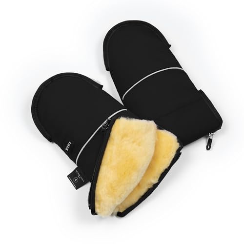 WERNER CHRIST Baby Sheepskin Hand Warmer - GLOVY Luxe Gloves are the Ideal Baby Carriage muff Made of Medical Fur, Warm Universal and Water-Repellent Hand muff, in Black
