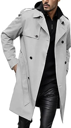 Cappotto da Uomo in Giacca a Doppiopetto Sottile con Tasca con Risvolto Tinta Unita Autunnale da Uomo con Cintura Maglione Cappuccio