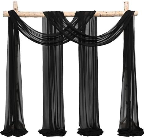 Showgeous 2 Packs Querbehang Schwarz 73cmx610cm Tüll Foto Hintergrund Hochzeit Vorhang Deko Weiss Chiffon-Stoff Hochzeitsbogen Gardinen für Laube Hochzeit Torbogen Zeremonie Fotografie Party