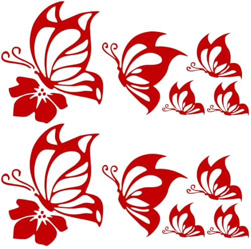 GORGECRAFT 2 Blatt Roter Schmetterling Hibiskusblüten Hawaiianische Reflektierende Aufkleber Autoaufkleber PET Wasserdichter Aufkleber Für Den Außenbereich Stoßstange Frauen Autoaufkleber Für Auto