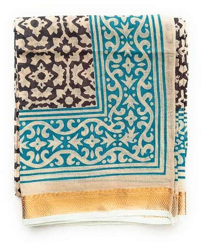 KGM Accessories Nouveau Grand Sarong en coton indien doré avec lurex imprimé à la main, écharpe plage, châle, paréo, vert/noir, XL
