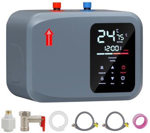 VELPAX Mini scaldabagno elettrico, 10 l, elettrico istantaneo, 1500 KW 220 V, impermeabile, sotto il lavandino con display digitale, per camper, cucina, bagno