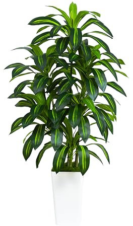 TXABL Artificial Dracaena Plant 150cm Tall Fake Tree Artificial Plants Indoor with White Tall Planter, 5FT Floor Plant Faux Yucca Tree in Pot for Outdoor Home Office Living Room Bedroom Farmhouse