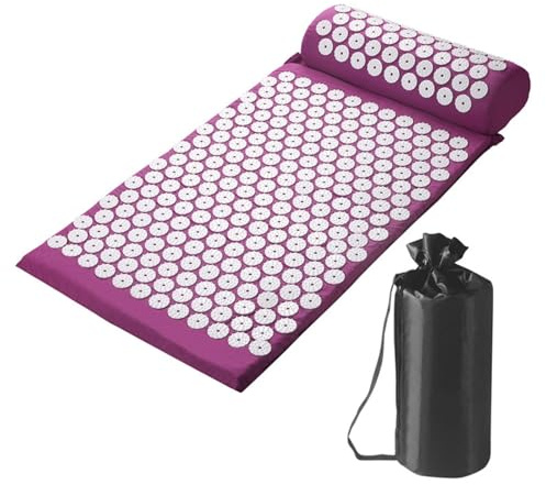 Emdmaltrix Akupressurmatten-Set | Massagematte & Kissen inkl |zur Wohltuenden Entspannung und Massage,Entspannungsmatte gegen Nacken und Rückenschmerzen(Purple)