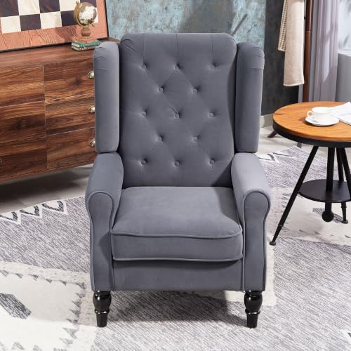 HOMCOM Wingback Accent Chair Velvet Armchair High Back Charcoal Grey | Thick Spring Cushion, Solid Wood Legs, Retro Button Tufted, Reading, Living Room, Bedroom
