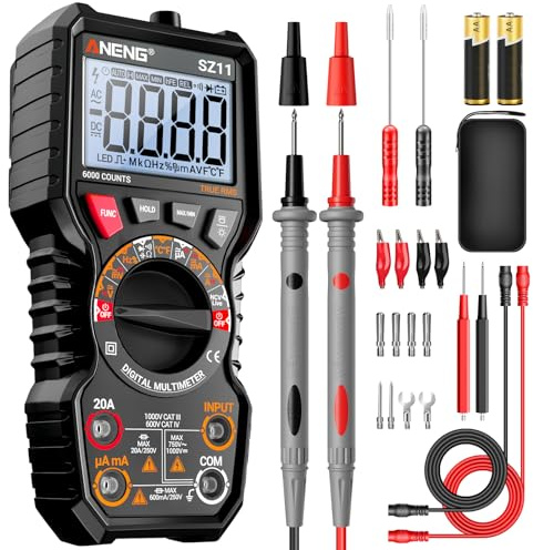 ANENG Multimeter, 6000 Counts TRMS-Voltmeter, MAX/MIN, AC/DC, NCV, für Kfz | Misst AC/DC-Spannung und -Strom,Widerstand,Dioden,Durchgang und Kapazität,großes Hintergrundbeleuchtung LCD,Magnethalterung