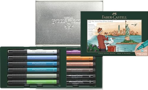 Faber-Castell 267135 - Geschenkset New York, 12 Tuschestifte Pitt Artist Pen, Strichstärken FM, S, B