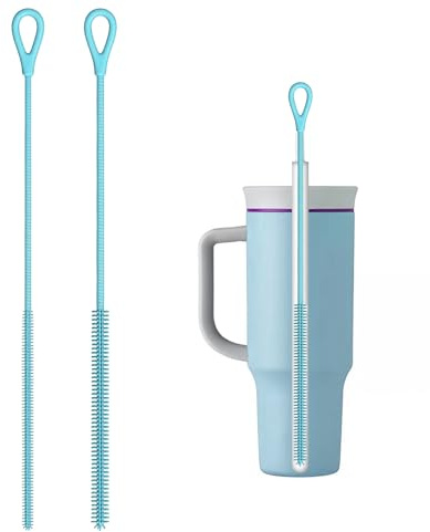 LUMOOM 2 Stück Silikon Strohhalm Bürste, Wiederverwendbare Strohhalmbürsten für Glas Metall Reinigungsbürste, Pfeifenreiniger mit Aufhängering biegsame, Fugenbürste (Blau)