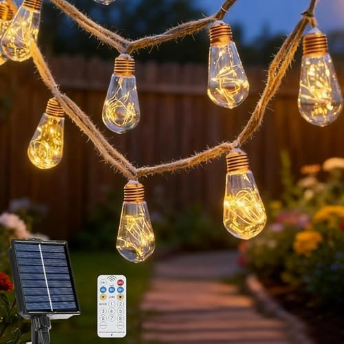 Pavlleen Solar Lichterkette Aussen,mit 16 S17 Glühbirnen,Warmweiß | 8 Modi Vintage Lichterkette Außen Solar,mit Fernbedienung,Wetterfest Gartenleuchte für Garten,Pavilion,Baum,Party,Hof,Balkon