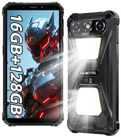 OUKITEL G5 Rugged Smartphone 2025, 16GB+128GB/1TB Telefono Indistruttibile, 900 LM Luce Campeggio, 6300mAh Cellulare Antiurto, 6.0 Telefono Rugged, 13MP Cellulare,Octa-core, Dual SIM 4G/OTG/GPS, Nero