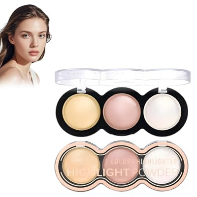 Eazerom 01 3 Colors Highlighting Powder,Fard Illuminante Contouring Viso,Evidenziatore Contouring Blush, Polvere Liscia,impermeabile,Per Migliorare E Illuminare L'incarnato