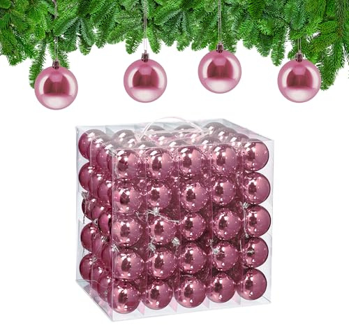 Relaxdays Palline di Natale, Set da 100 Palle Albero, Addobbi Natalizi, ∅ 6 cm, Sfere in Plastica Lucida, Rosa
