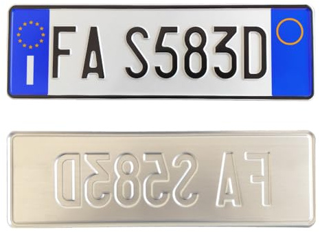 Targa Personalizzata Modello Anteriore con Lettere e Numeri in Rilievo, Incisa su Alluminio Catarifrangente, Made in Italy