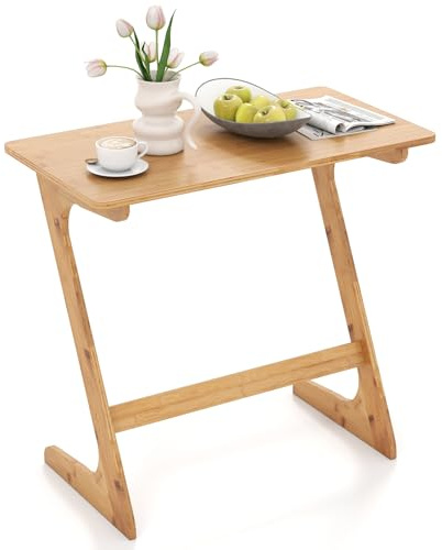 COSTWAY Beistelltisch, Z-förmiger Sofatisch aus Bambus, Kaffeetisch für Kaffee und Laptop, 75 x 40 x 70 cm (Natur)