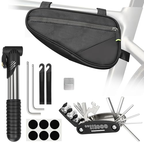 PXZBLG Bike Repair Kit, Bike Bicycle Frame Storage Bag, Waterproof Bike Triangle Bag, 16-in-1 Bike Multitool, Bicycle Tire Repair Kit, 4mm and 5mm Allen Wrenches for Mountain Road Bike, MTB