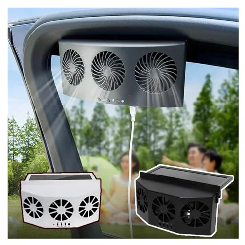 Car Exhaust Fan USB Rechargeable/solar Air Circulation Cooling and Heat Dissipation High Wind Power 3 Head Ventilation Fan for Indoor(White 3 Fan Solar)