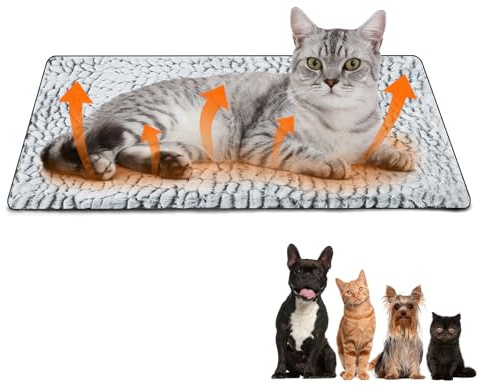 Yzalen Selbstheizende Decke Katze, Katzen Wärmedecke, 50x40 cm Flauschig Selbstwärmende Katzendecke ohne Strom, rutschfest Heizdecke für Hunde Katzen (Grey, S)
