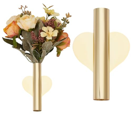 GORGECRAFT 2 Stück Herz Wandvase Goldfarben Metall Edelstahl Selbstklebend Zum Aufhängen von Pflanzen Getrockneten Blumen Wandmontage Dekorhalter Vase Für Zuhause Büro Wohnzimmer Schlafzimmer Dekorati