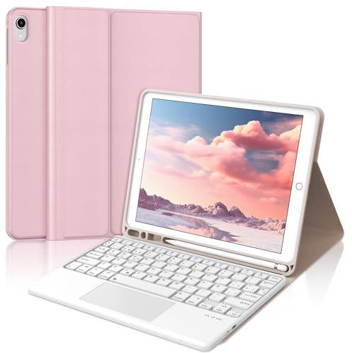 Funda Teclado para iPad 9.ª Gen 2021/8.ª Gen 2020/7.ª Gen 2019/iPad Pro 10.5 2017 y iPad Air 3 2019, Teclado Bluetooth Desmontable con Trackpad y Portalápices para iPad 10.2/10.5 Pulgadas, Rosa