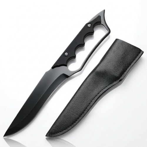 Bushcraft Messer feststehend - Survival Messer & Jagdmesser aus rostfreiem Edelstahl, 28 cm Full Tang Fahrtenmesser mit Lederscheide, Outdoor Ausrüstung für Camping, Angeln & Bushcraft