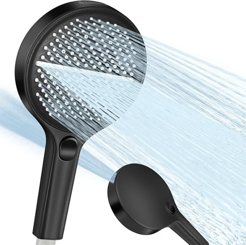 Pommeau de Douche Haute Pression Pommeau Douche Grand 150 Mm 4 Types de Jets Douchette économie D'Eau Haute Pression Large Pommes Douche et Douches à Main Douchette Salle de Bain (Noir)