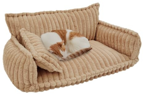 Fyssnn Lit orthopédique pour chien et canapé pour animaux de compagnie, lavable, avec appui-tête et dessous antidérapant, pour chiens et chats de grande et moyenne taille, 100 x 67 x 40 cm, camel