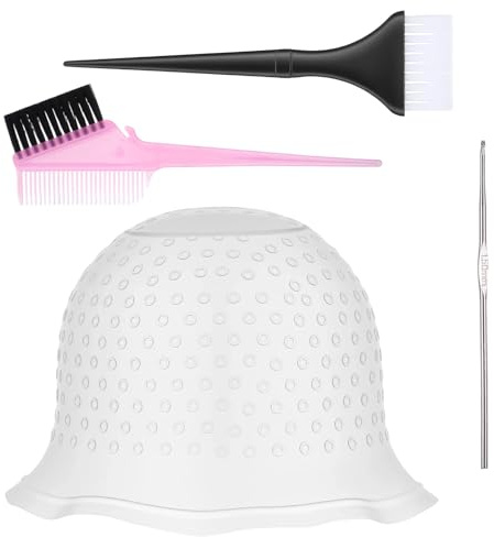 Hadnves Pre-punched with Holes Silicone Highlight Hair Cap Color Set Professional Reusable Highlighting Cap with Needle Brushes Salon Hairdressing Dyeing Staining Tools for Women Men