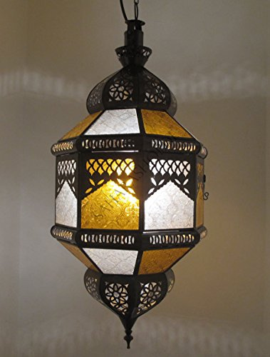 Saharashop Orientalische Lampe Leuchte Hängelampe Hängeleuchte Kenitra Orange-Weiß Klein