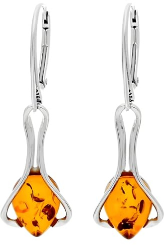 Boucles d'oreilles en argent Sterling avec ambre à ambre Cognac Art Deco Boucles d'Oreilles Pendantes en Forme de Goutte d'eau boucles d'oreilles fantaisie argent idéal