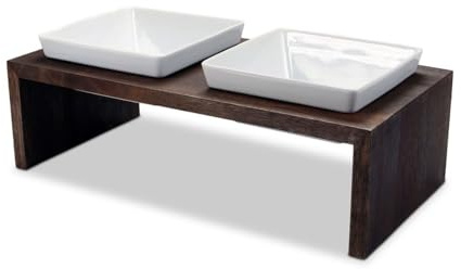 Replus | Futterstation Meshidai Doppelnapf in Walnuss | L 52 x B 26 x H 15 cm, 2 x 900 ml