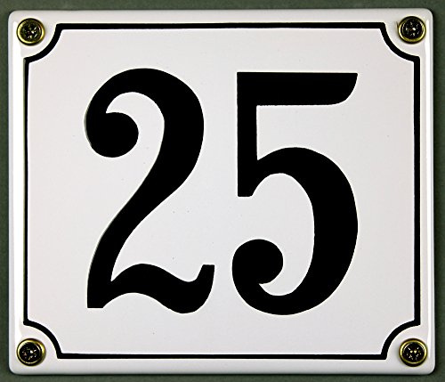RinTalen Emaille Hausnummernschild - Wählen Sie Ihre Nummer - Zahlen 1 bis 30 verfügbar - weiß/schwarz 12x14cm - sofort lieferbar! Wetterfest und lichtecht