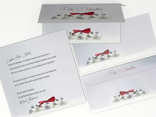 Weihnachtskarten mit Umschlag | Pure Silver | 50 Klappkarten DIN LANG mit bedruckbrem Einleger + 50 Kuverts OHNE FENSTER | Weihnachtskarten-Set